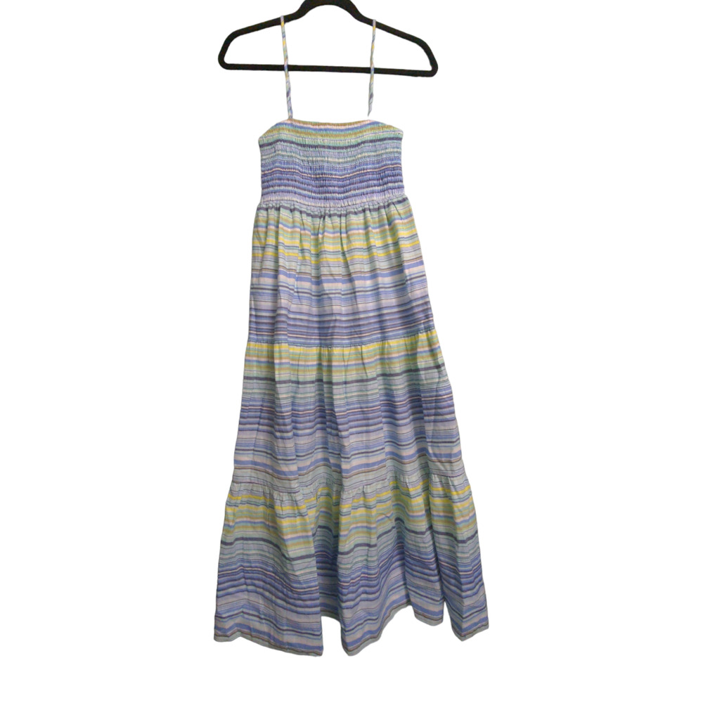 Yumi Kim Striped Smocked Spaghetti Strap Tiered Midi Dress S (approx.; see meas)